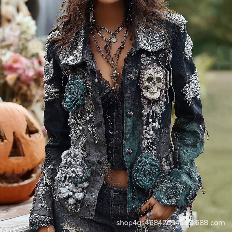 Street Fashion Y2K - Gothic Punk Skull Rose Embroidered Jacket