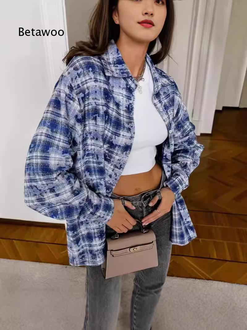 Oversized Loose Plaid Shirt Fo - Fashion Street Night ulasan dan harga